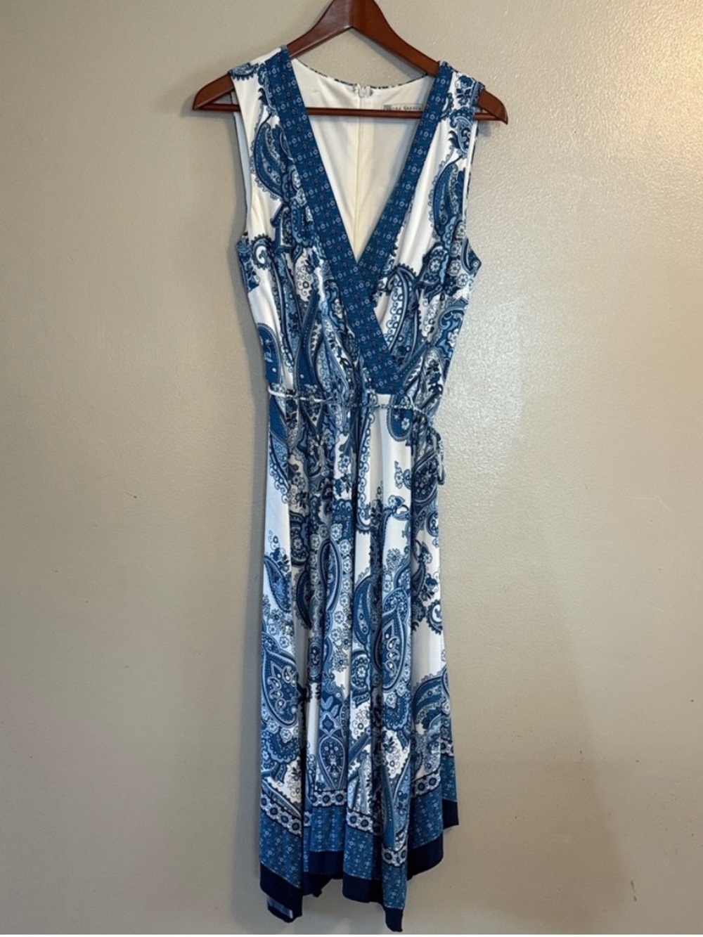 Sandra Darren Blue Paisley Sleeveless Wrap Maxi Dress